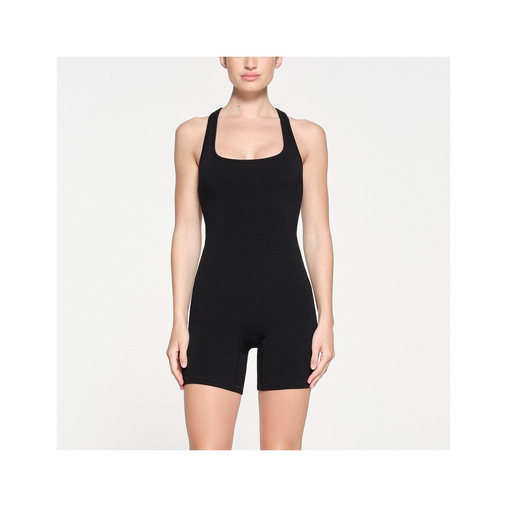 Skims Outdoor Mid Thigh Bodysuit Black Racerback Romper One Piece Size Medium